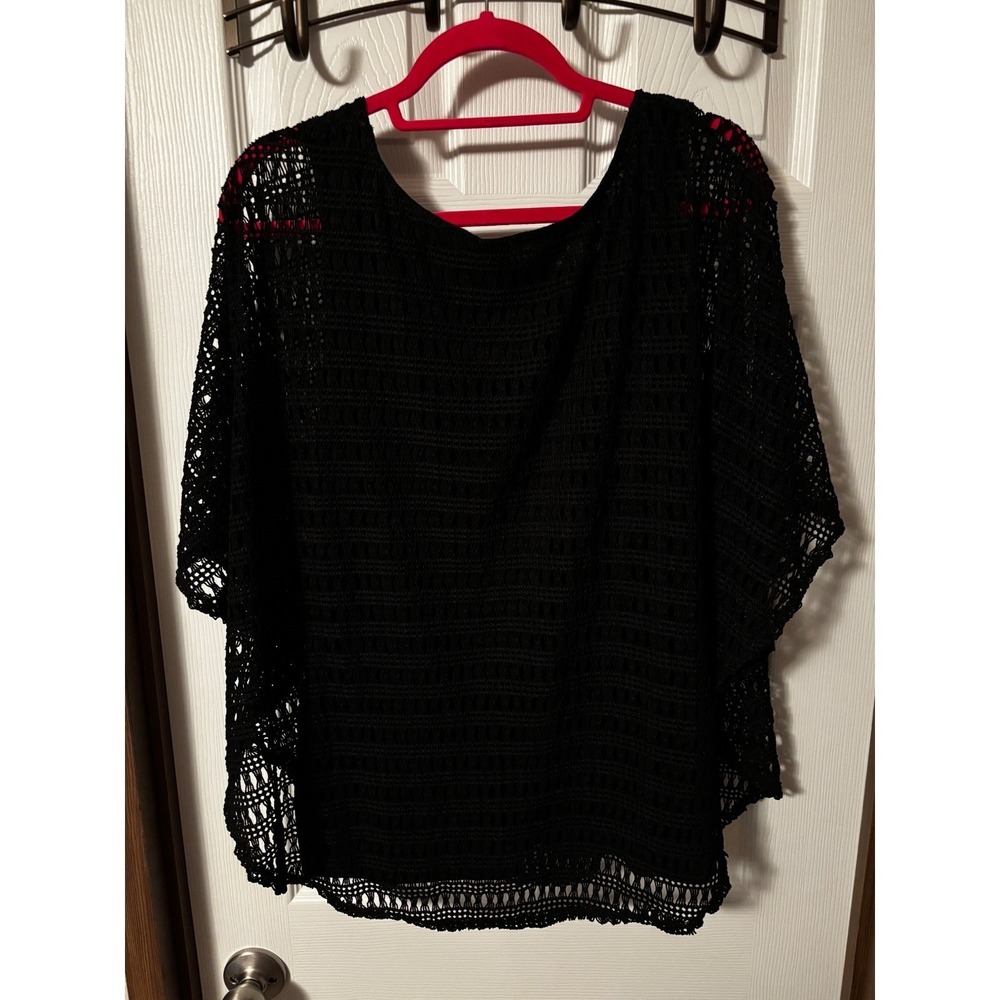 Perception Concept Womens XL Black Crochet Poncho Top Kimono Sleeve TQ162 - Picture 2 of 8